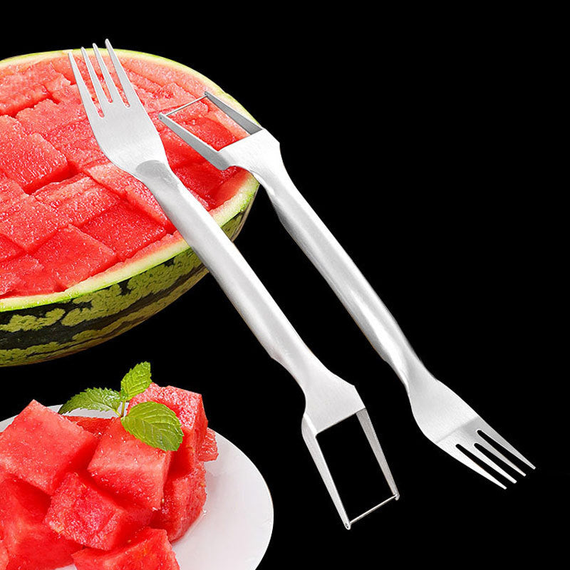 2 in 1 Wassermelone Gabel Slicer Mehrzweck Edelstahl Wassermelone Cutter Küche Obst Schneide gabel Obst Teiler Küchen geräte